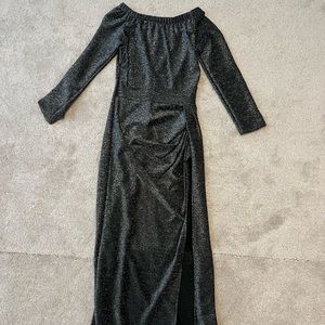 Off shoulder charcoal dress with slit size small
